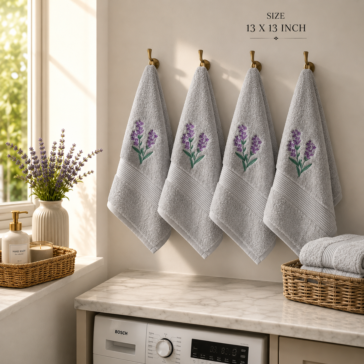 Lavande Silver Grey Embroidered Face Towels