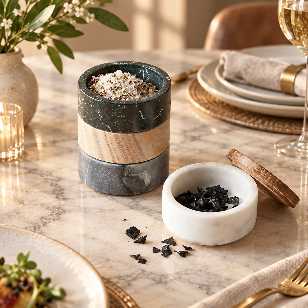 Marble Stackable Salt & Spice Set