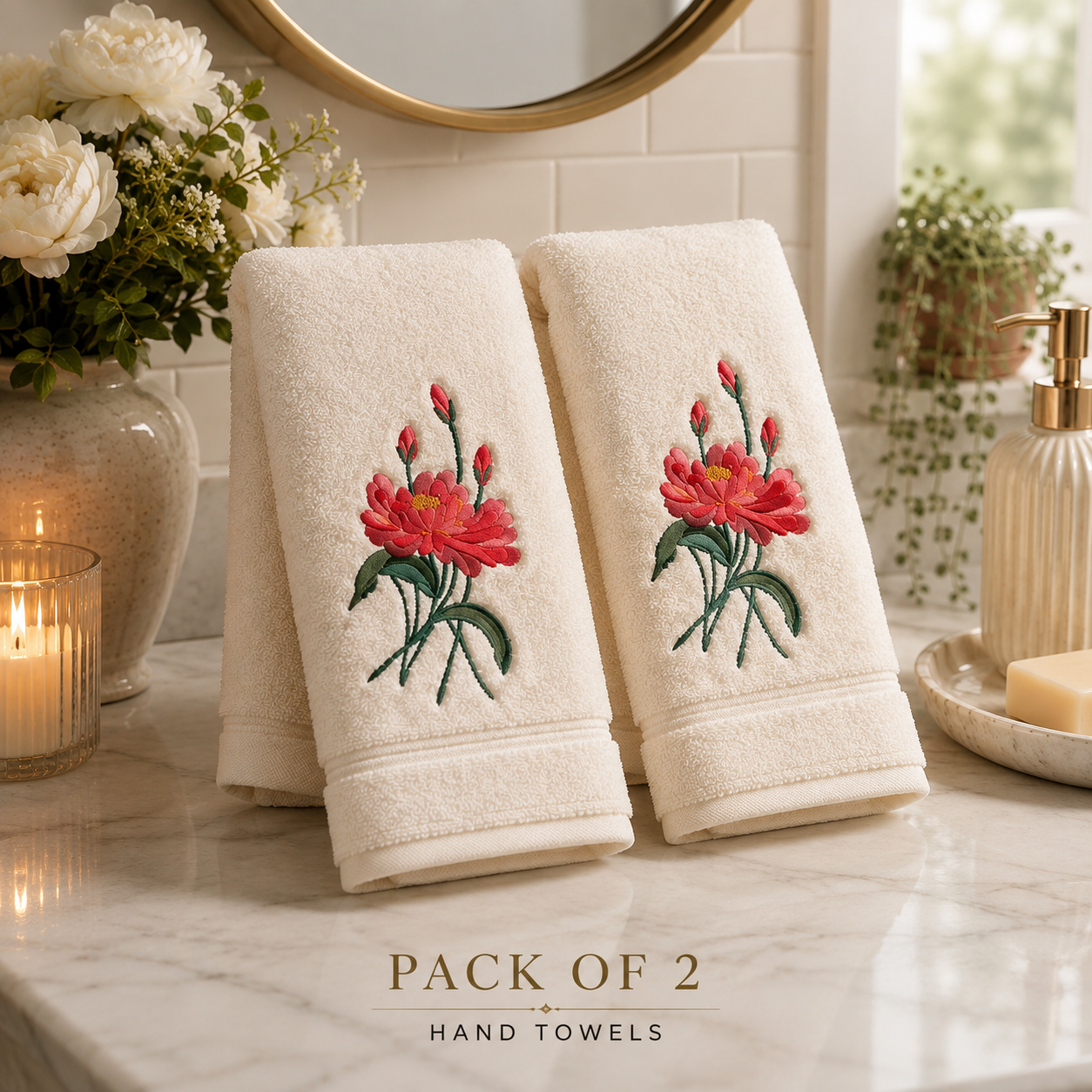 Crimson Bloom Hand Towels