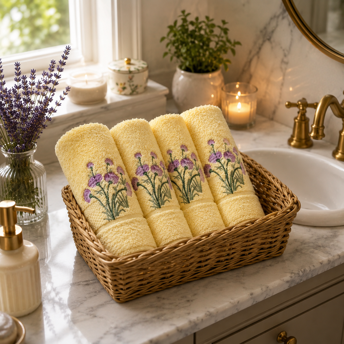 Soleil Bloom Embroidered Face Towels