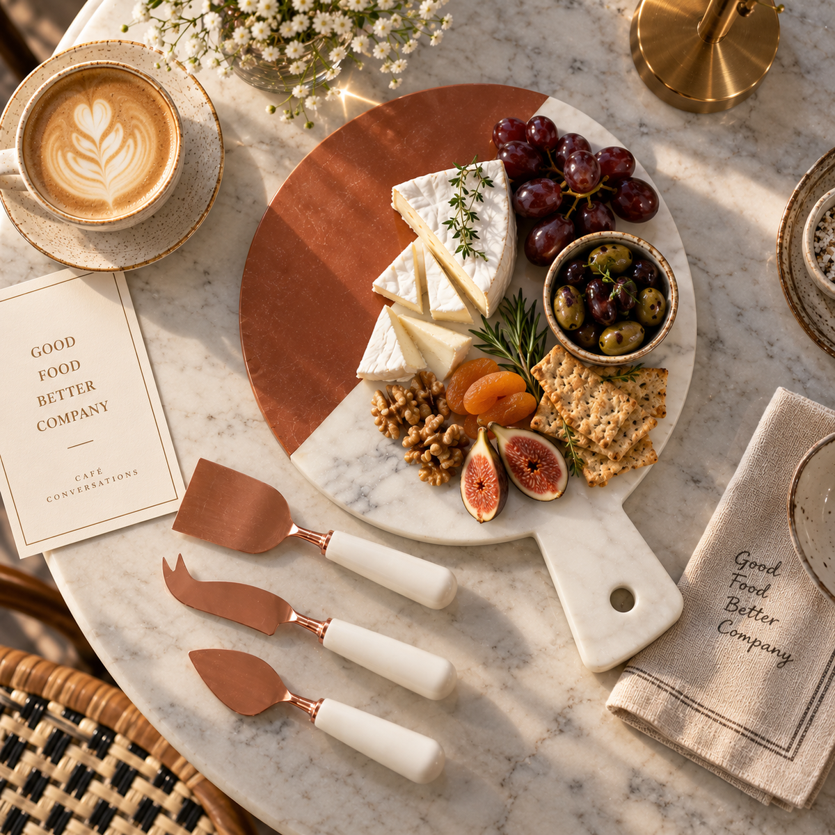 Marble & Copper Cheese Board Set