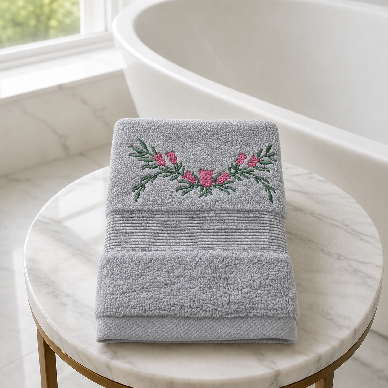 Roselle Silver Grey Embroidered Face Towels