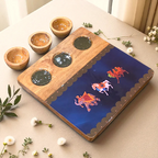 3 Bowl Wooden Snack Platter - Blue Royalty