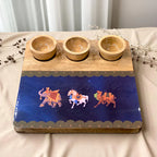 3 Bowl Wooden Snack Platter - Blue Royalty