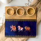 3 Bowl Wooden Snack Platter - Blue Royalty