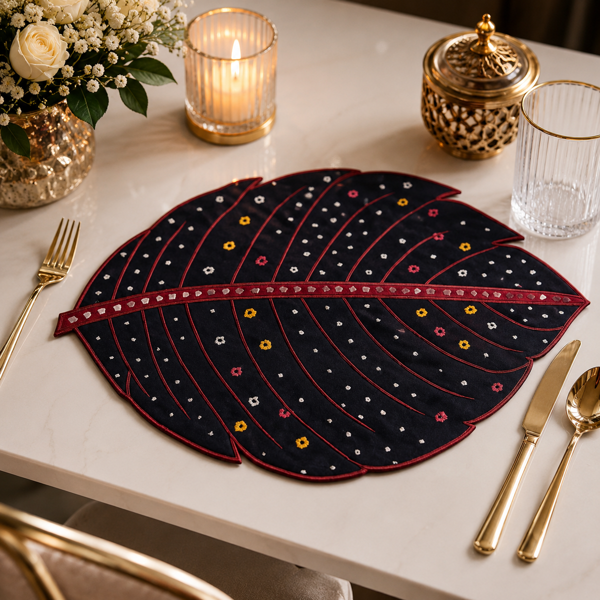 Midnight Mirror Leaf Table Mat