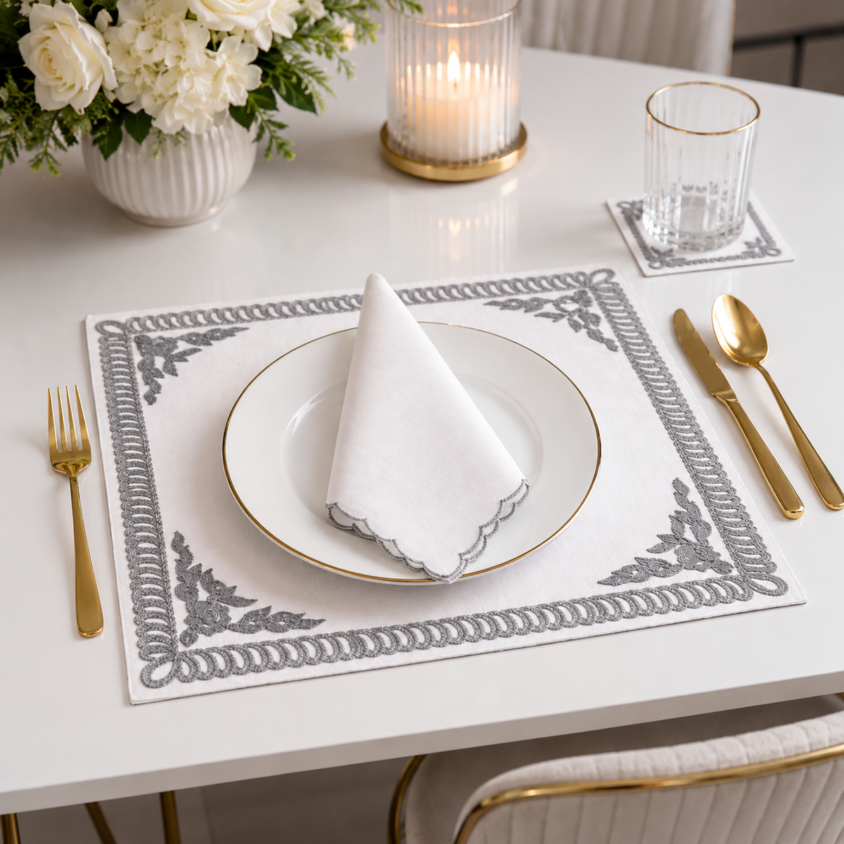 Ivory Dynasty Table Mat and Napkin Set