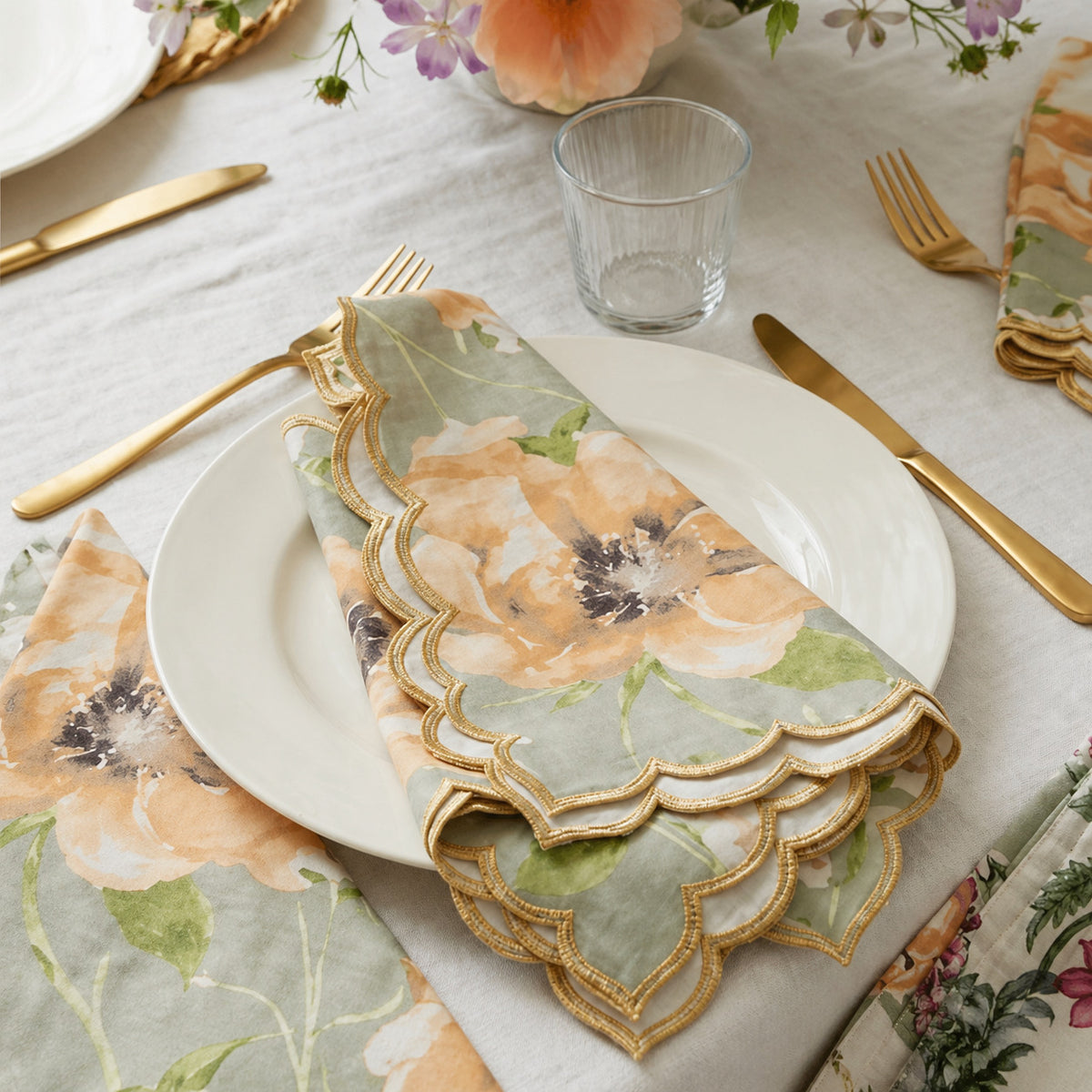 Peach Bloom Scalloped Luxe Napkin