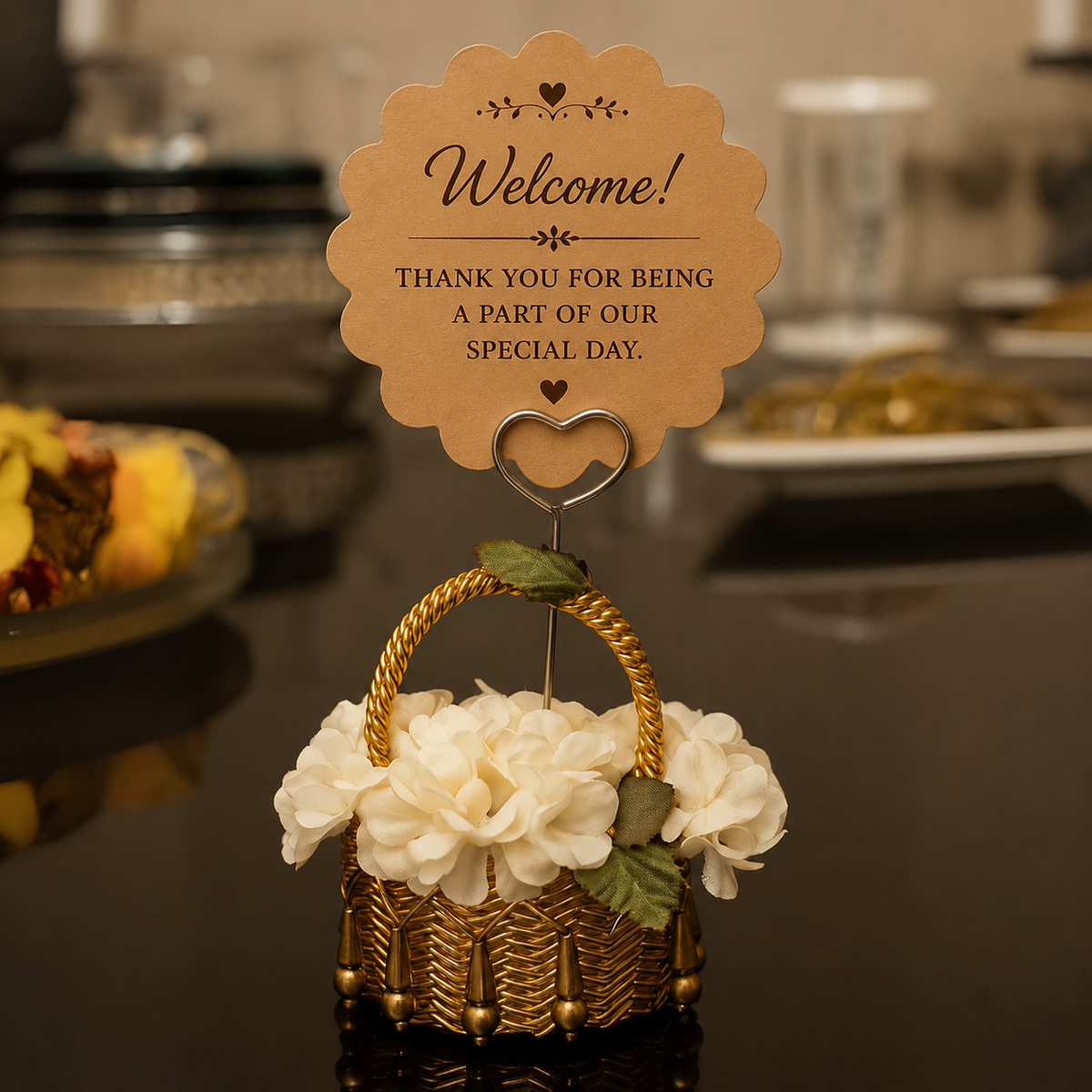 Floral Basket Menu Card Holder