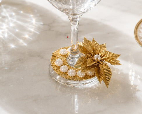Golden Pearl Bloom Glass Charm