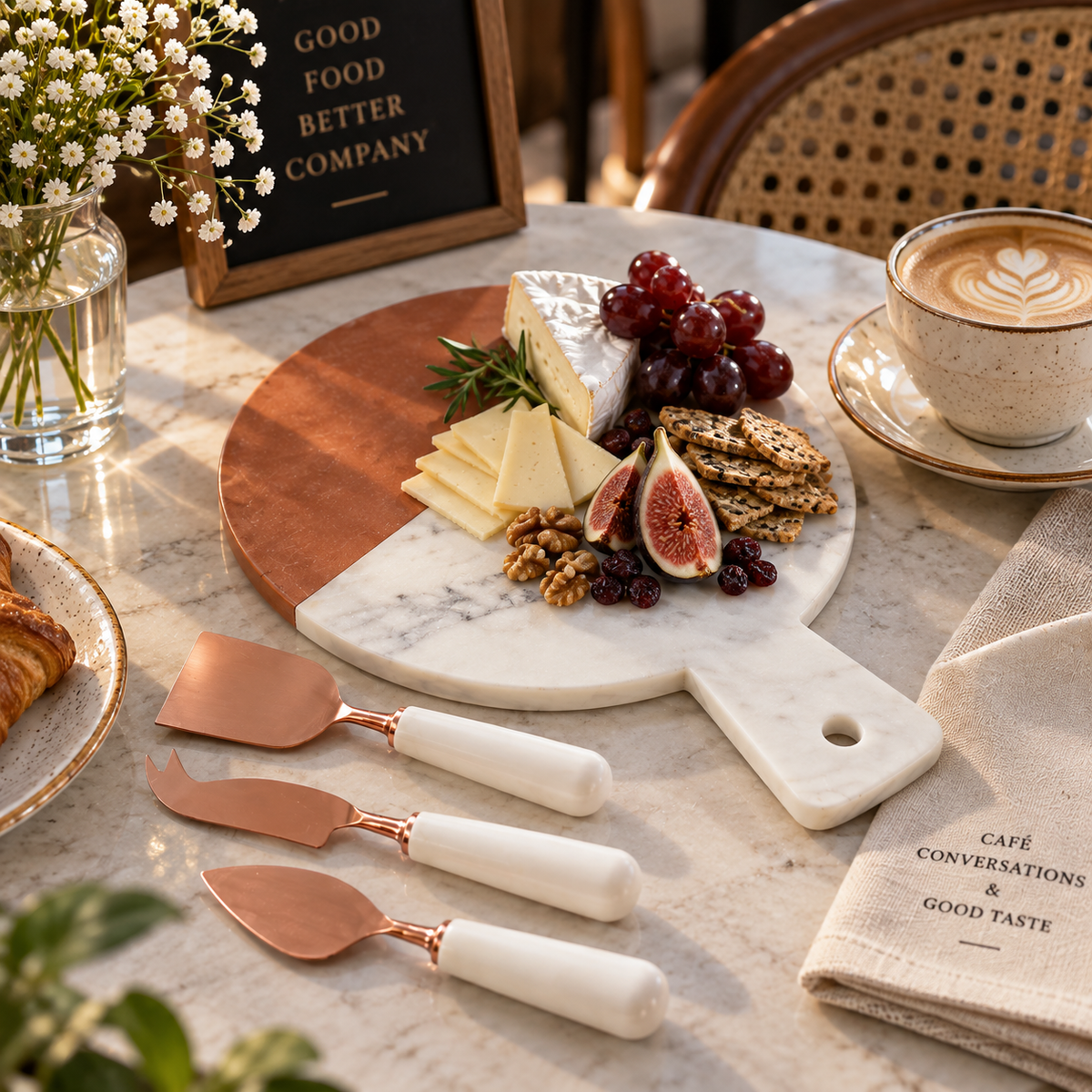 Marble & Copper Cheese Board Set