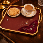 Maroon Velvet Embroidered Tray Cover