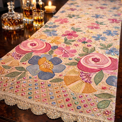 Bloom Carnival Hand-Embellished Table Runner