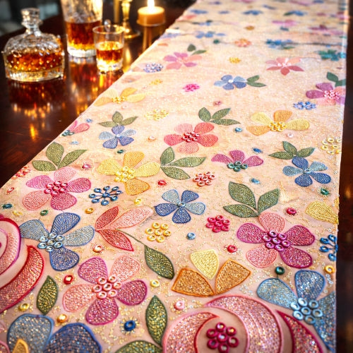 Bloom Carnival Hand-Embellished Table Runner