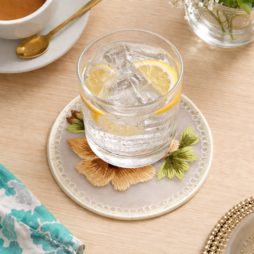 Golden Bloom Embroidered Coaster