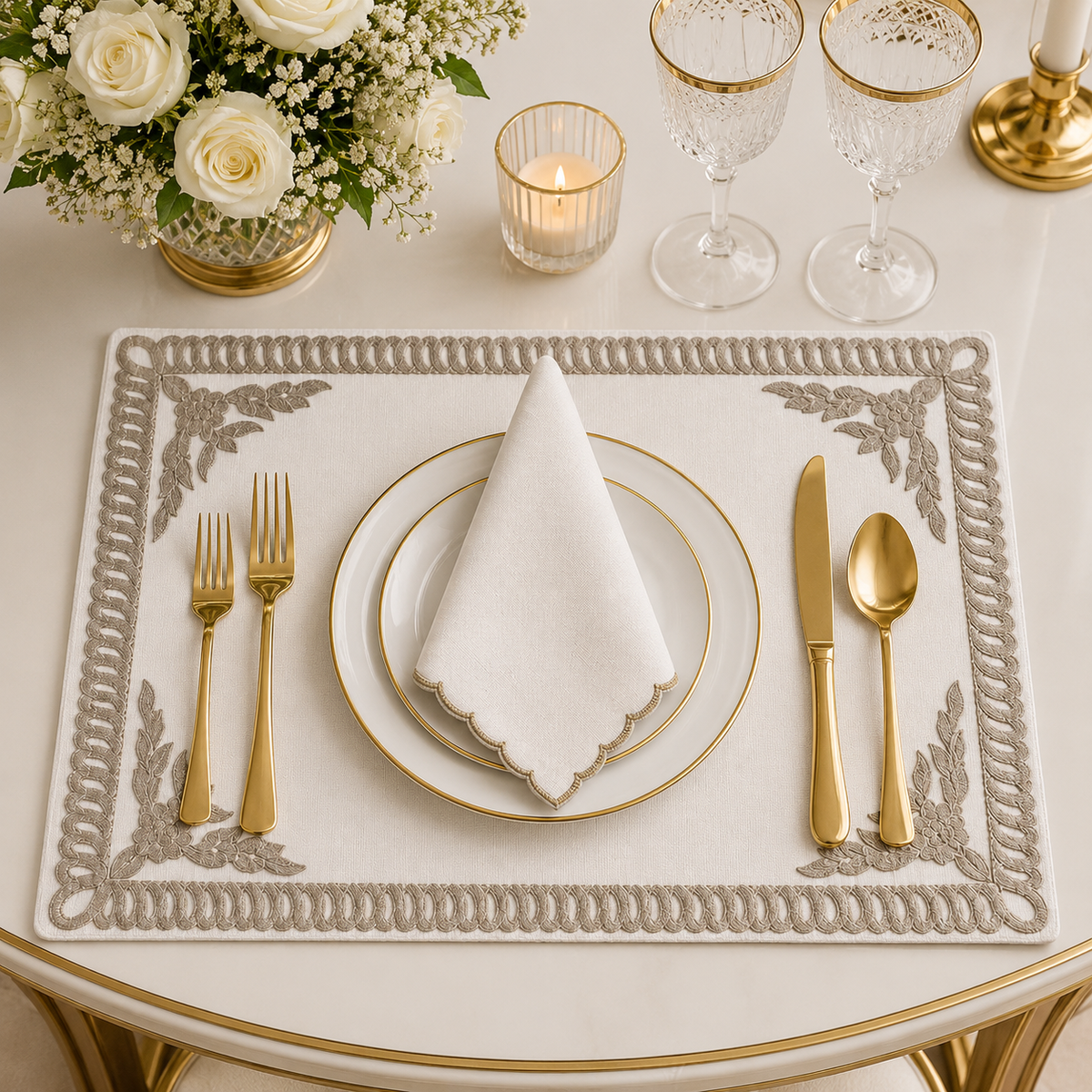 Ivory Dynasty Table Mat and Napkin Set