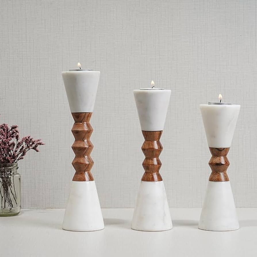 Elegant Marble & Wood Candle Holder
