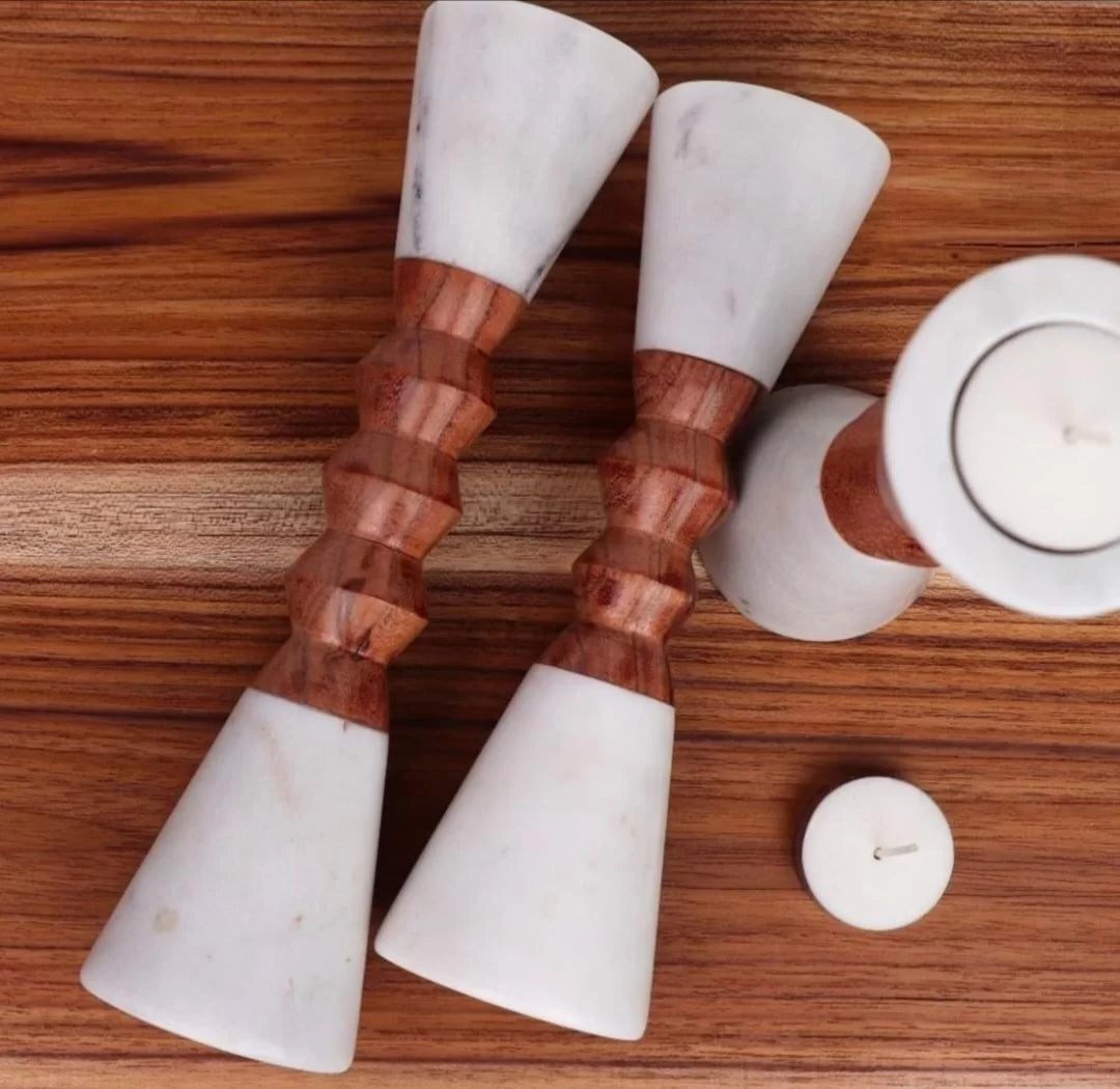 Elegant Marble & Wood Candle Holder