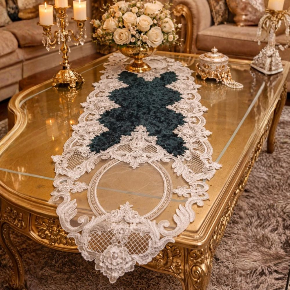 Emerald Heirloom Lace Table Runner