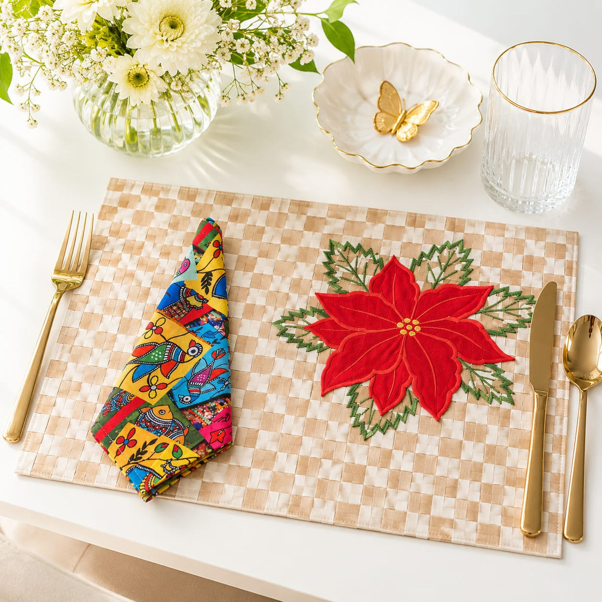 Floral Mat with Vibrant Napkins