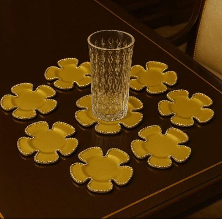 Golden Bloom Glass Coaster Set