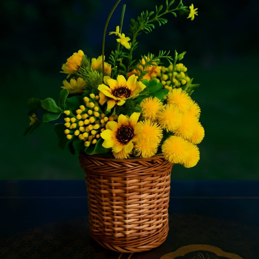 Golden Bloom Wicker Basket Duo