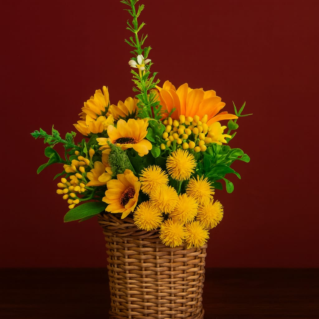 Golden Bloom Wicker Basket Duo