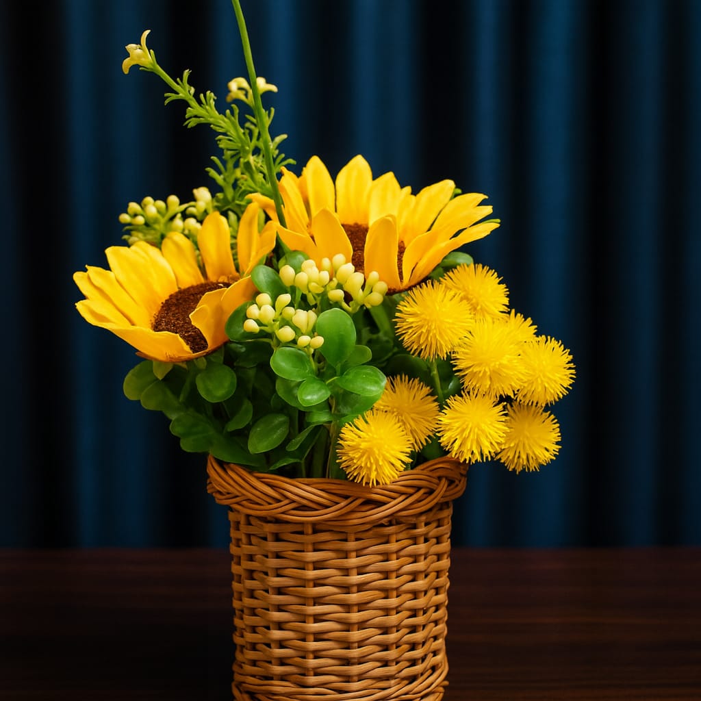 Golden Bloom Wicker Basket Duo