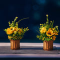 Golden Bloom Wicker Basket Duo