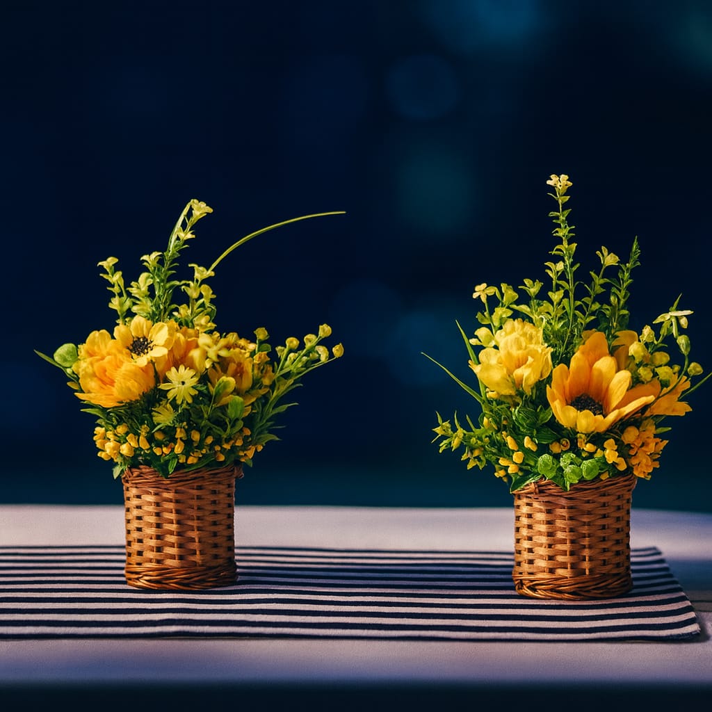 Golden Bloom Wicker Basket Duo