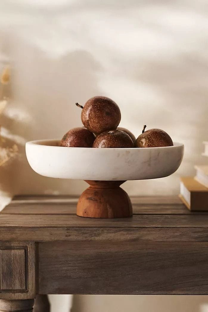 Marble & Wood Pedestal Bowl