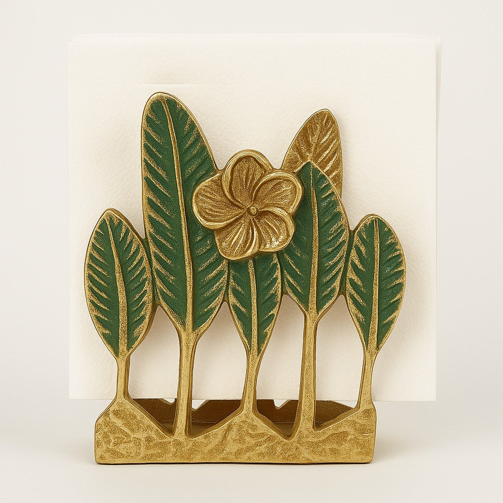 Moss Green & Gold Leaf Tissue Holder