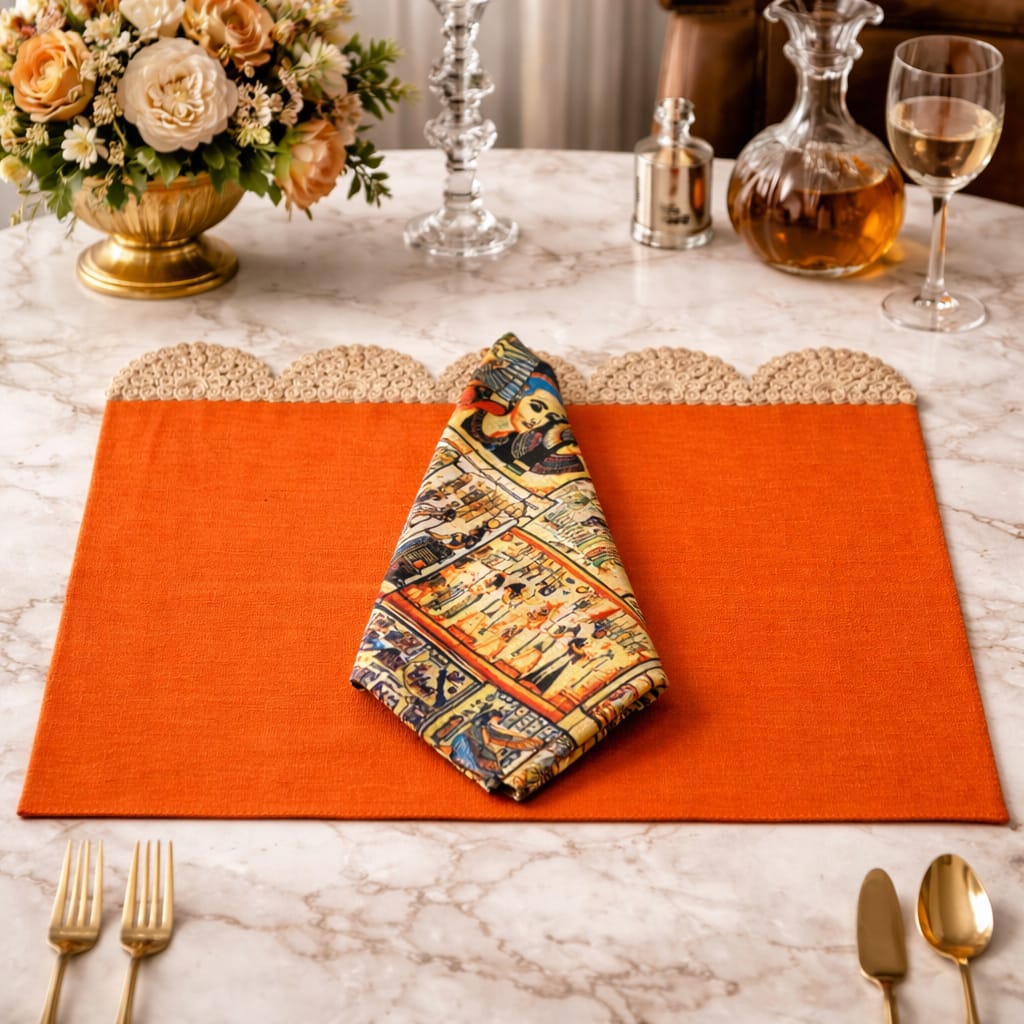 Orange Mats with Mesopotaniam Napkins