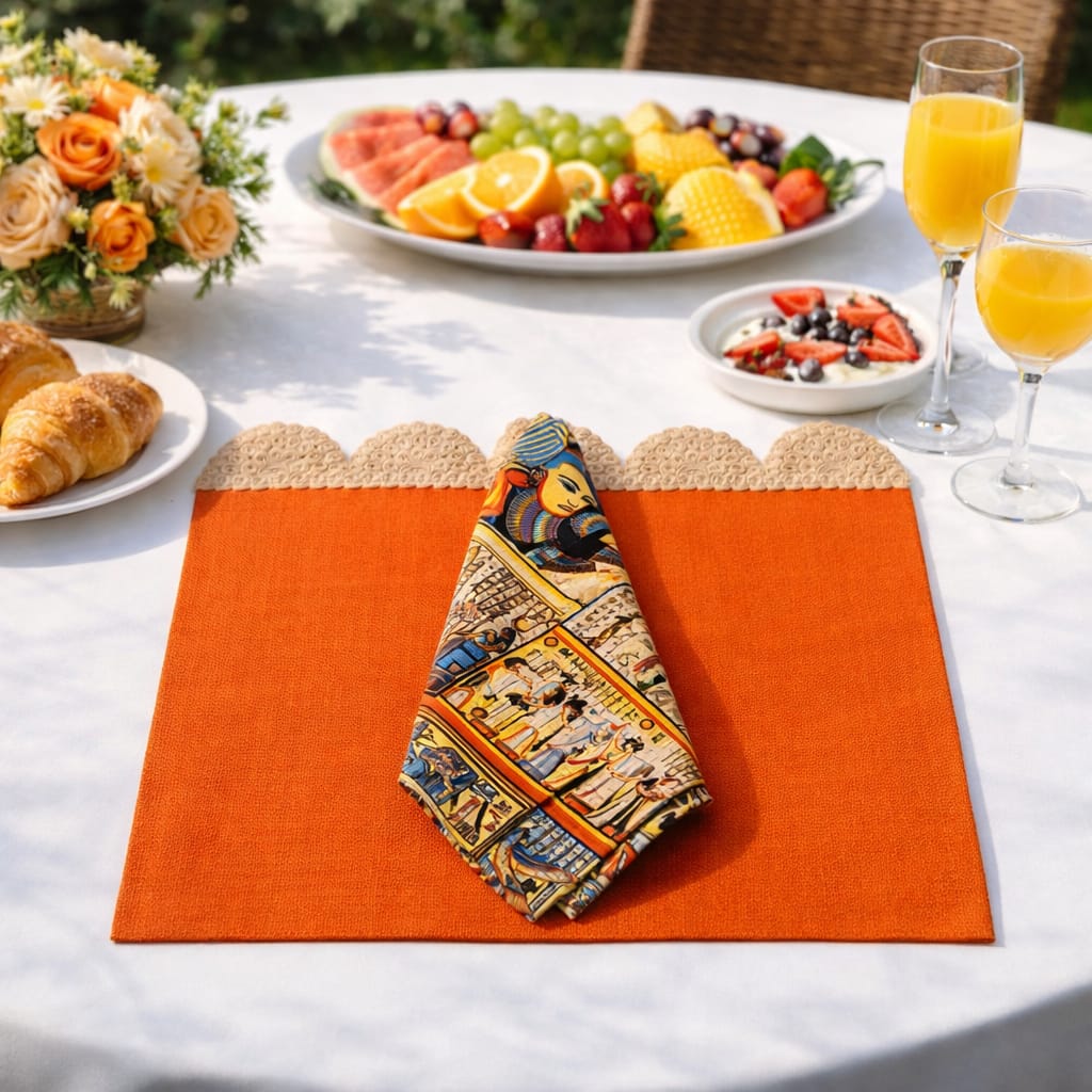 Orange Mats with Mesopotaniam Napkins