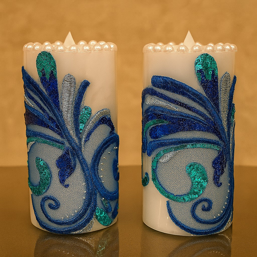 Peacock Royale Embellished Candle Duo