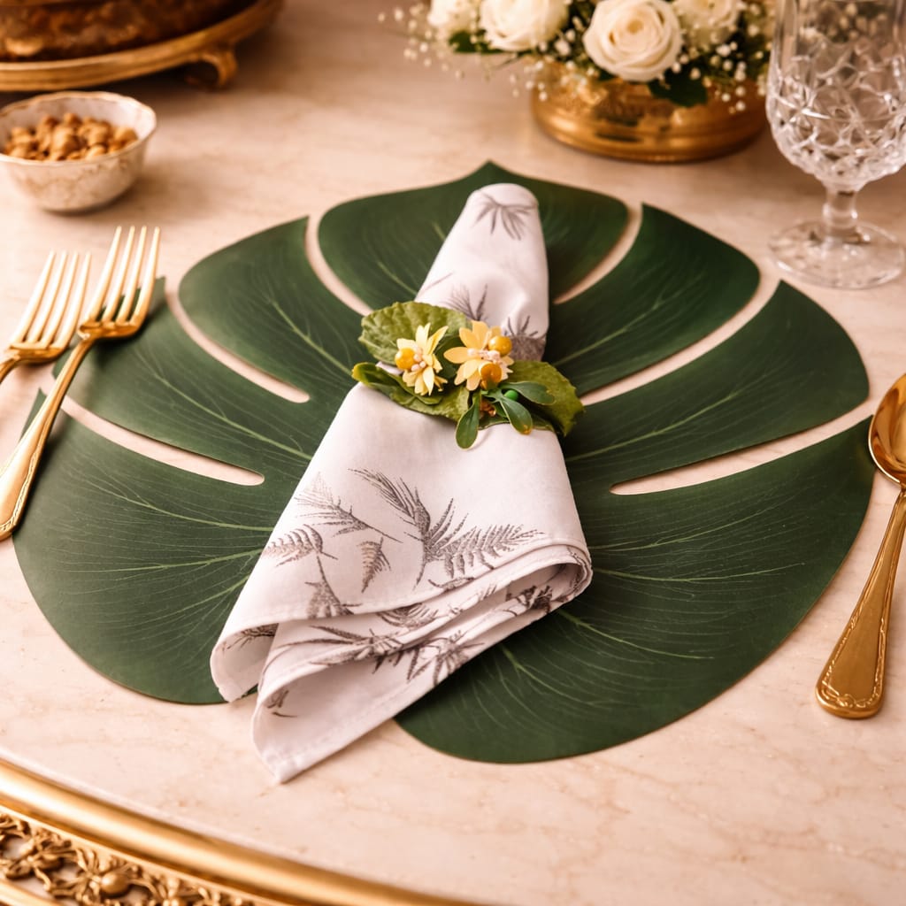 Tropical Leaf Mat, Napkin and Napkin Ring set