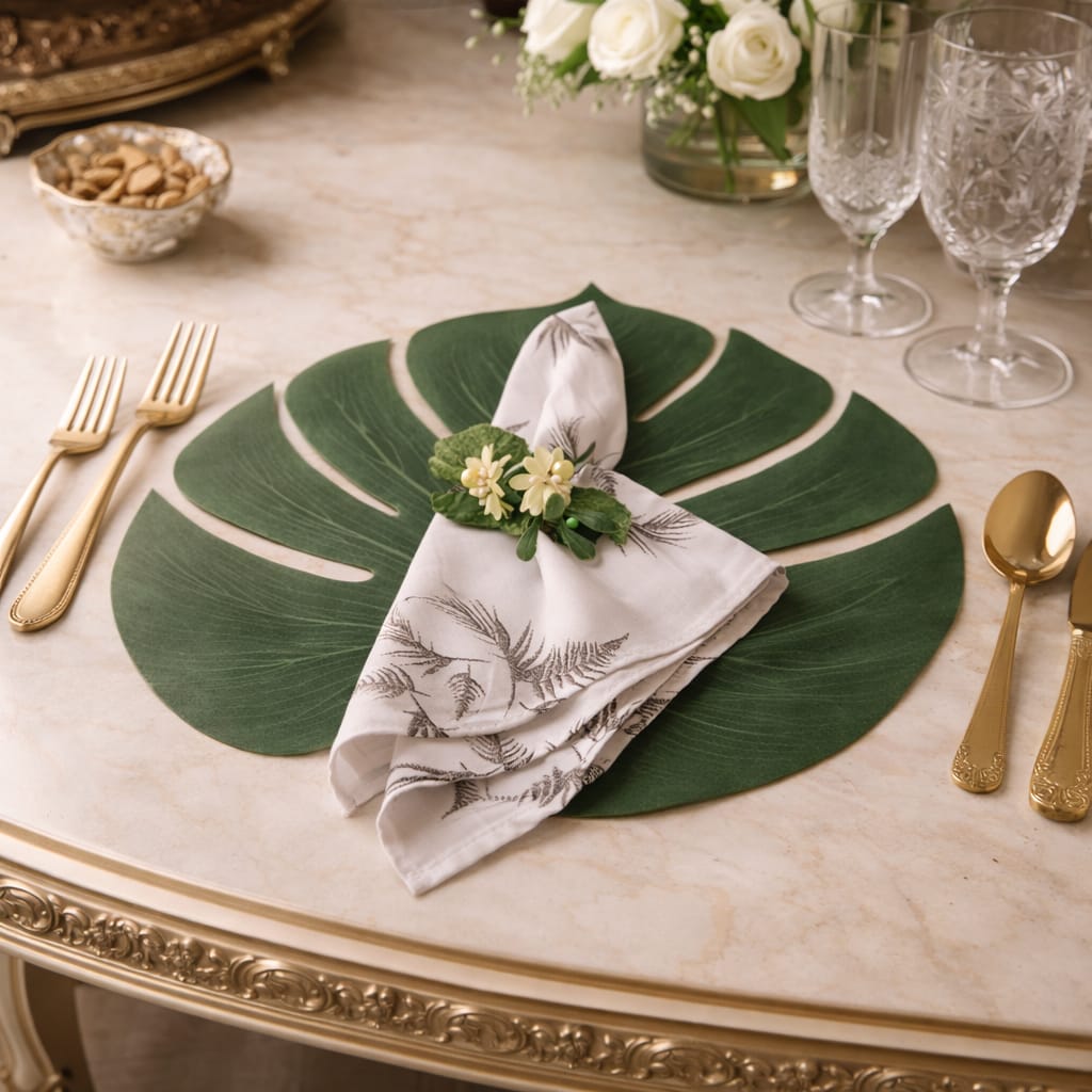 Tropical Leaf Mat, Napkin and Napkin Ring set