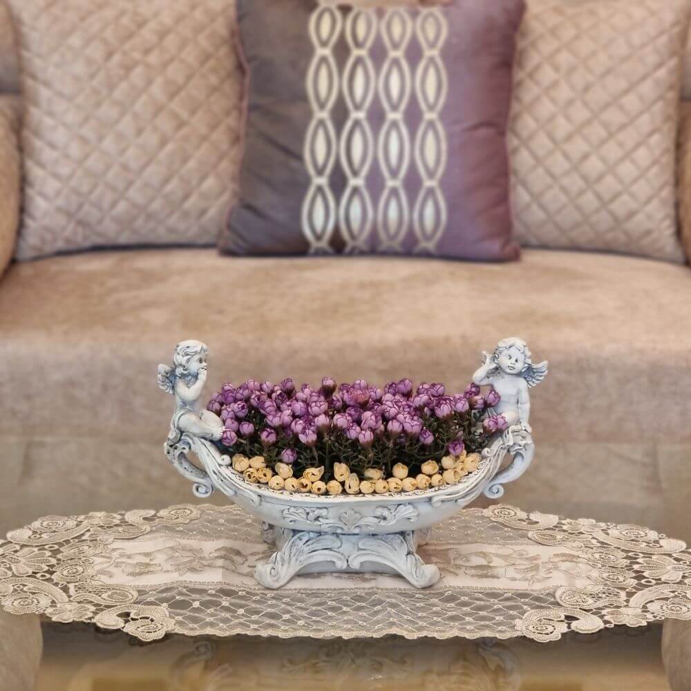 Victorian Cupid Vase with Runner