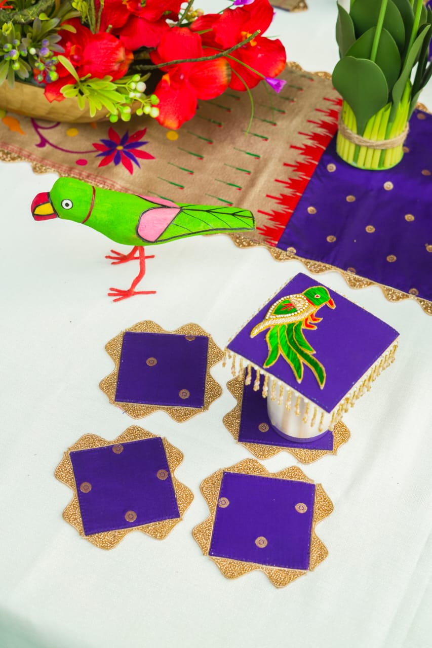 Paithani theme Coaster and glass lid