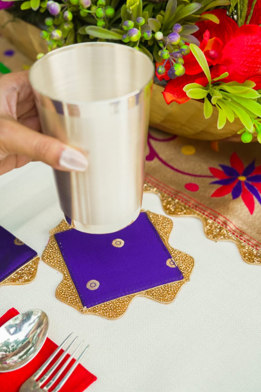 Paithani theme Coaster and glass lid