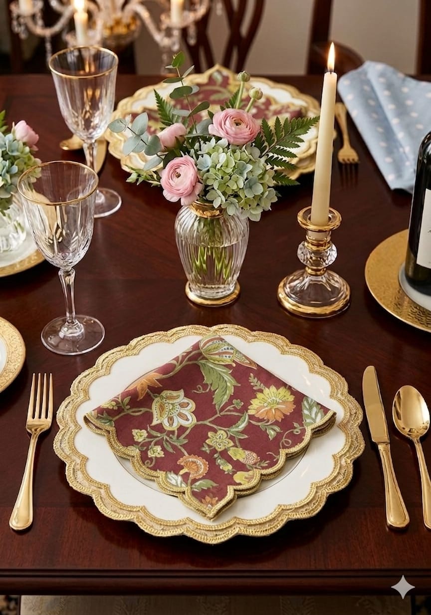 Regal Maroon Bloom Napkin