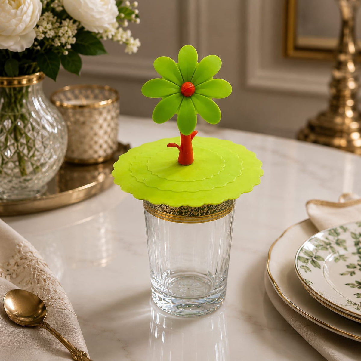 BloomSip Floral Glass Cover Set