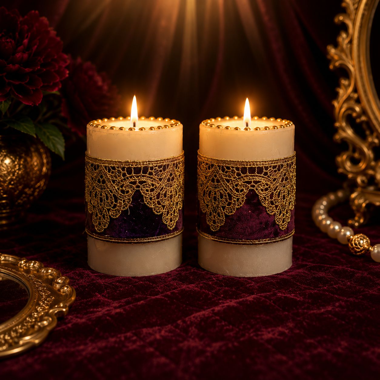 Royal Velvet Lace Candle Duo