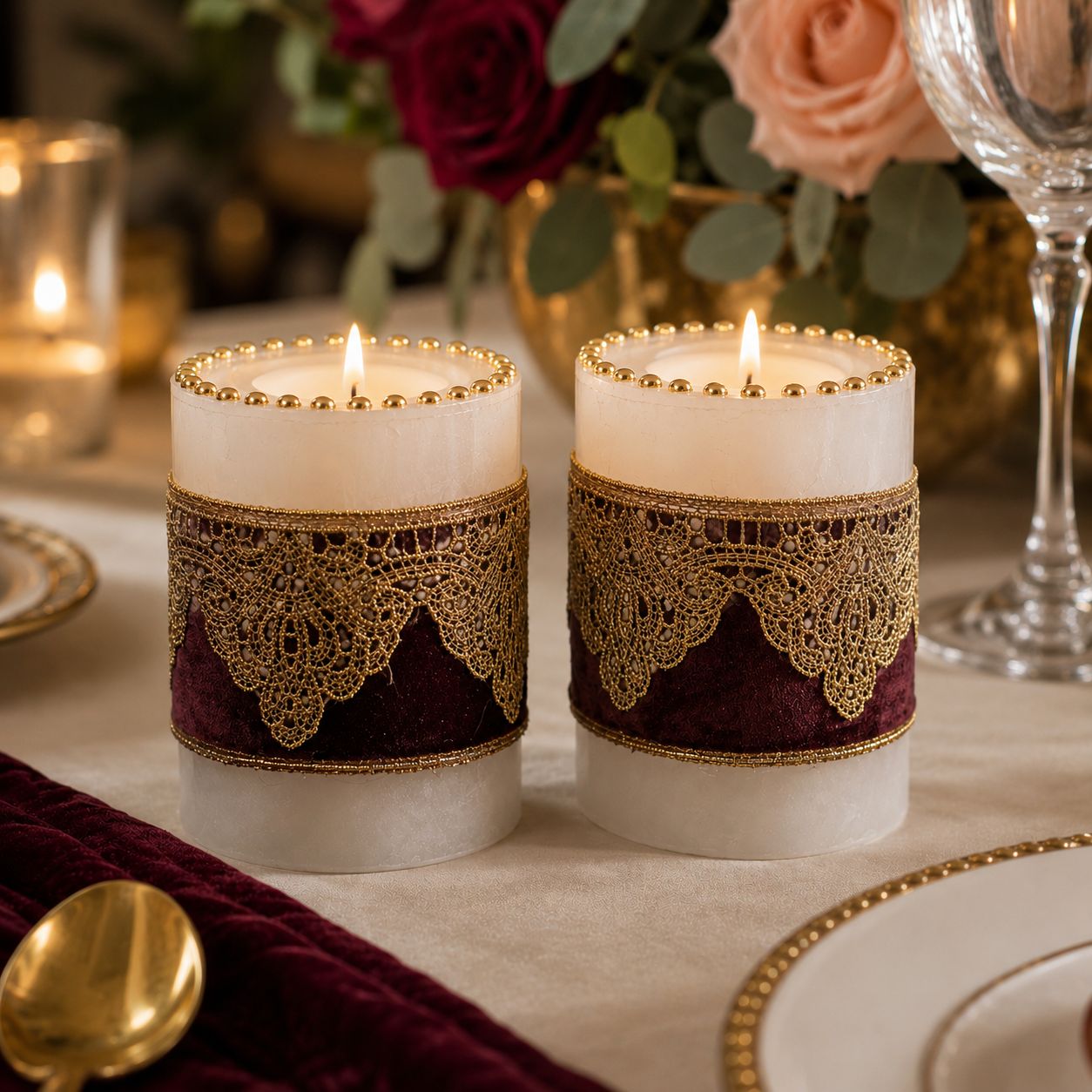 Royal Velvet Lace Candle Duo