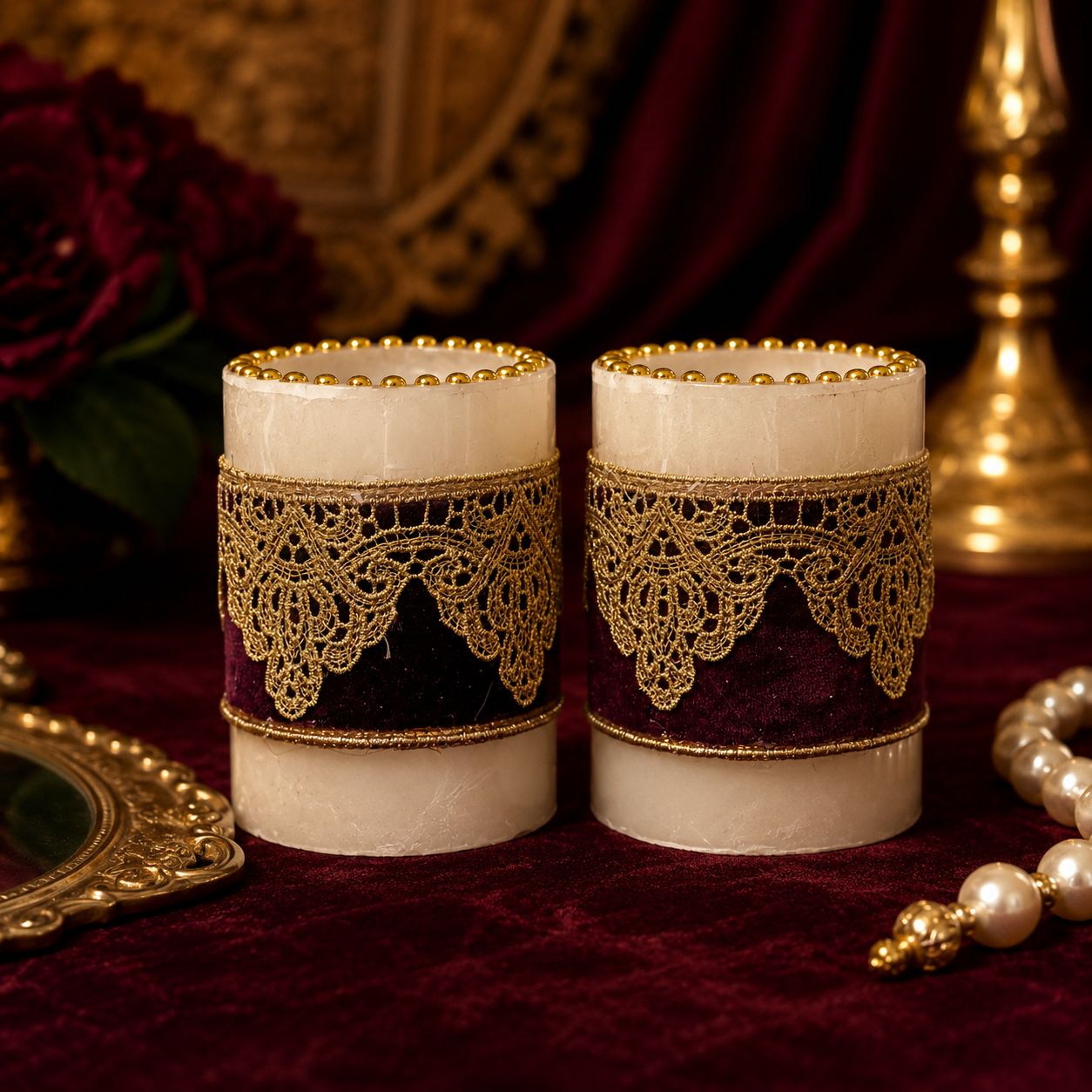 Royal Velvet Lace Candle Duo
