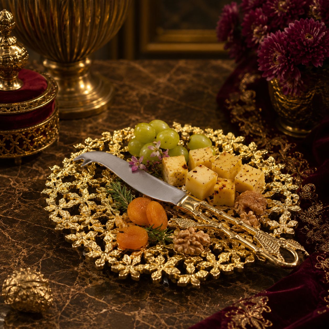 Royal Gold Platter & Knife Set