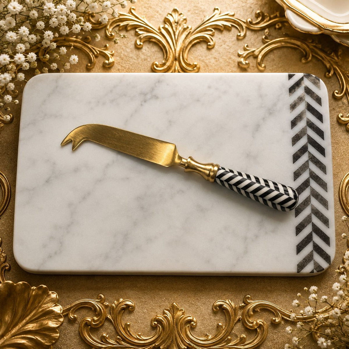 Royal Chevron Marble Cheese Board Set