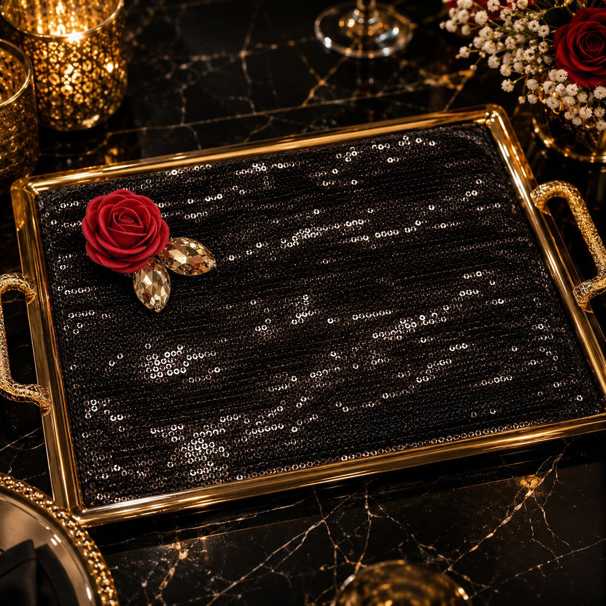 Noir Royale Sequin Tray Cover Set