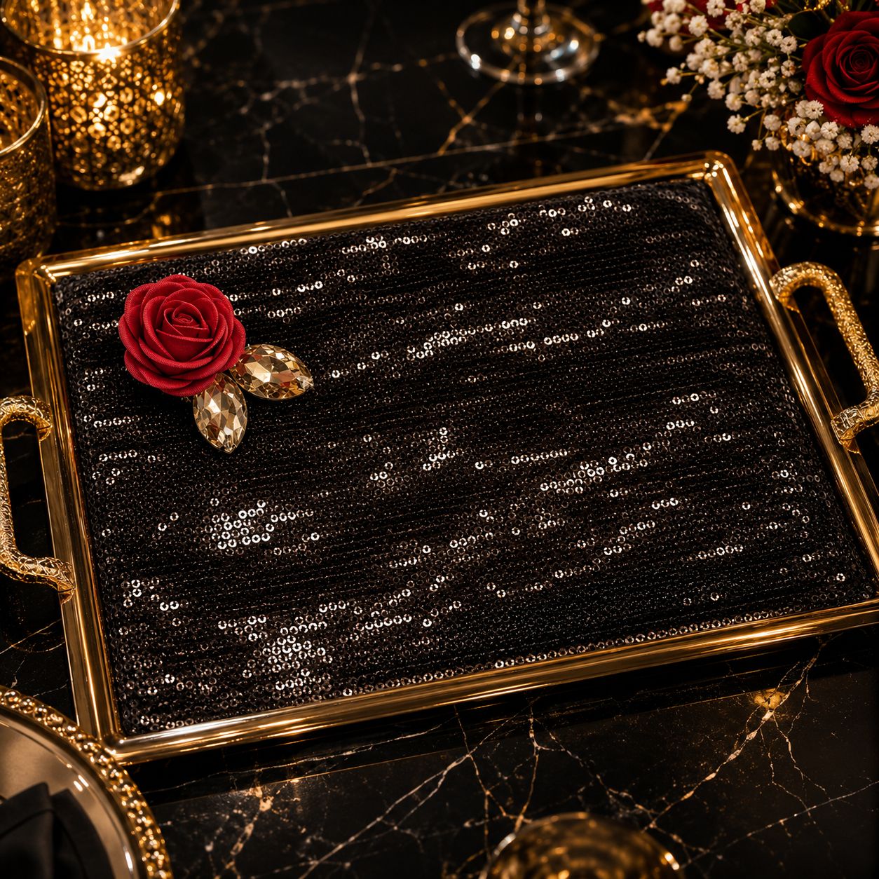Noir Royale Sequin Tray Cover Set