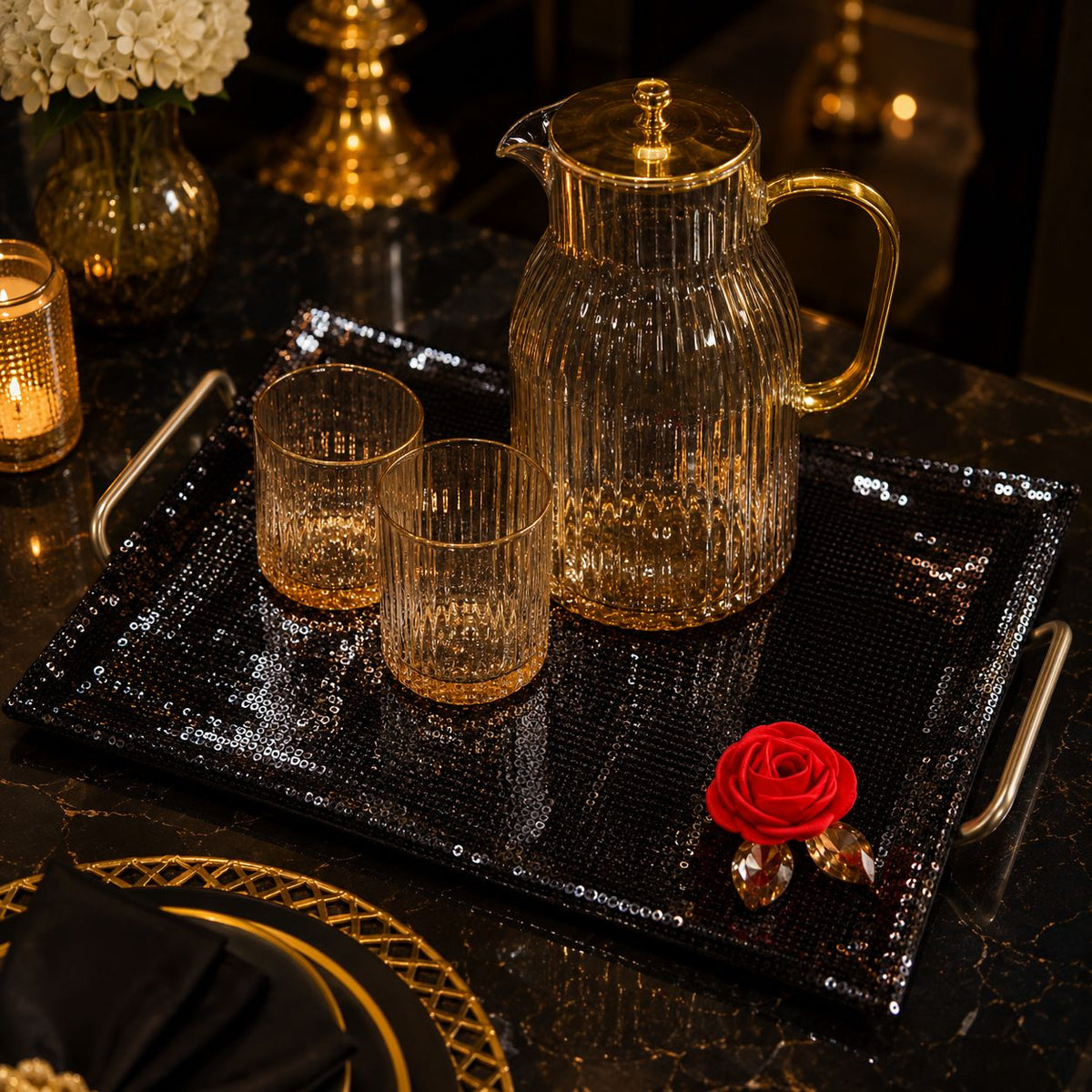 Noir Royale Sequin Tray Cover Set